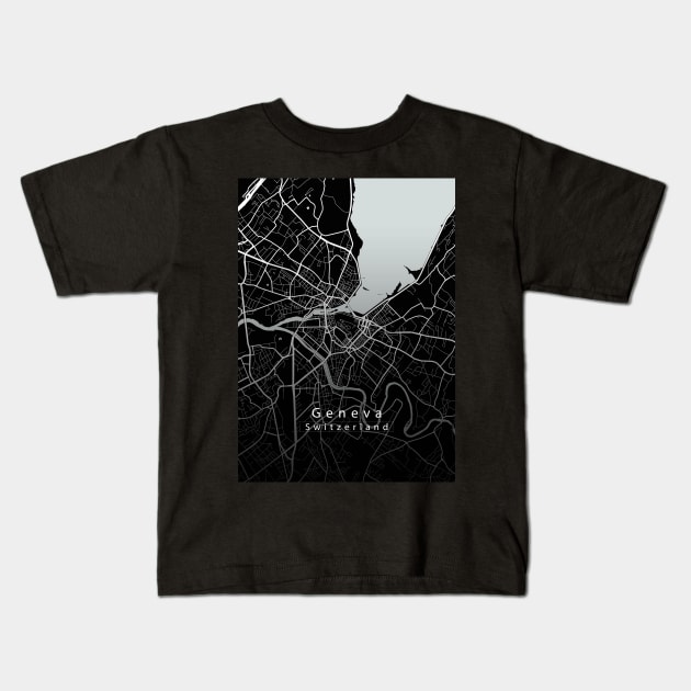 geneva Switzerland City Map dark Kids T-Shirt by Robin-Niemczyk